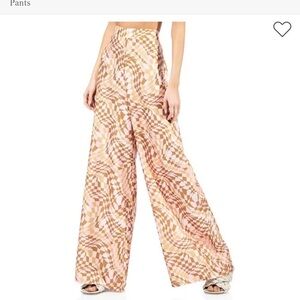 Anthropologie afrm Vio Satin Wide Leg Pants Blush Checkboard high rise